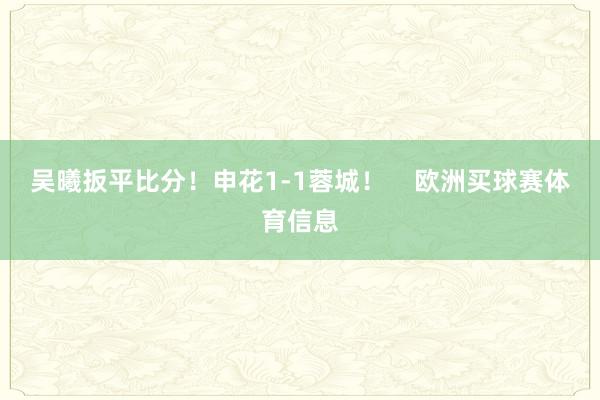 吴曦扳平比分！申花1-1蓉城！    欧洲买球赛体育信息
