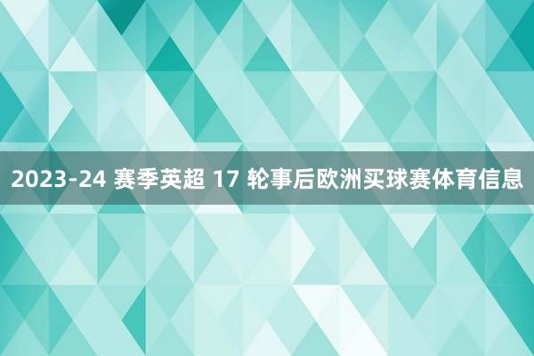 2023-24 赛季英超 17 轮事后欧洲买球赛体育信息