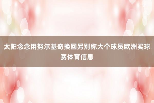 太阳念念用努尔基奇换回另别称大个球员欧洲买球赛体育信息